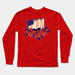 4th of july american flag over roses Long Sleeve T-Shirt